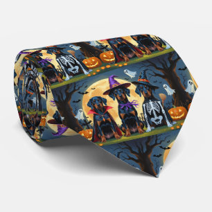 Doberman Dogs Pumpkin Halloween Funny Krawatte