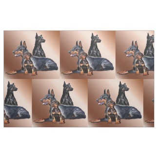 Doberman Family Hund Brei Fabric Stoff
