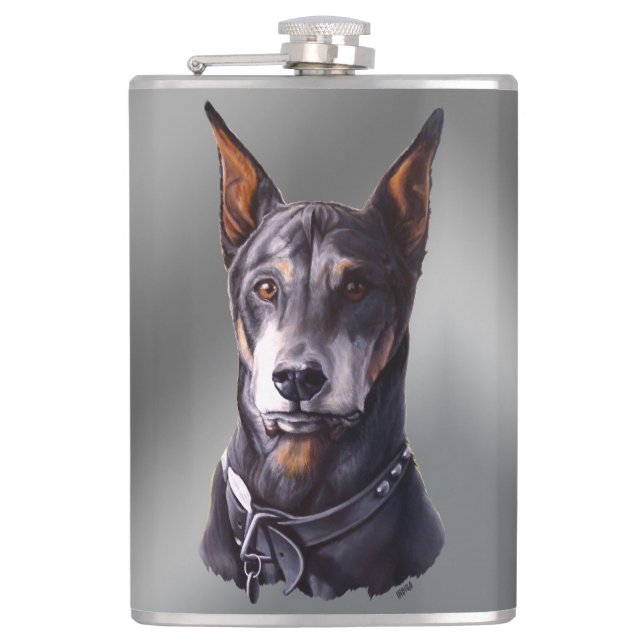 Doberman Flask Personalize Doberman Pinscher Flask Flachmann (Vorderseite)