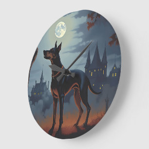 Doberman Halloween Beängstigend Große Wanduhr