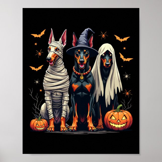 Doberman Halloween Kostume Mummy Witch Ghost Poster (Vorne)