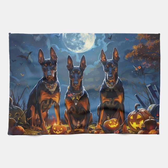 Doberman Halloween Spooky Geschirrtuch (Horizontal)