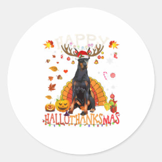 Doberman Happy Hallothanksmas Halloween Runder Aufkleber