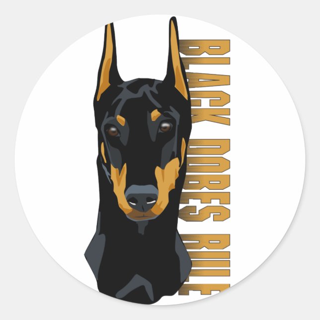 Doberman Head, Black Dobes Rule Runder Aufkleber (Vorderseite)