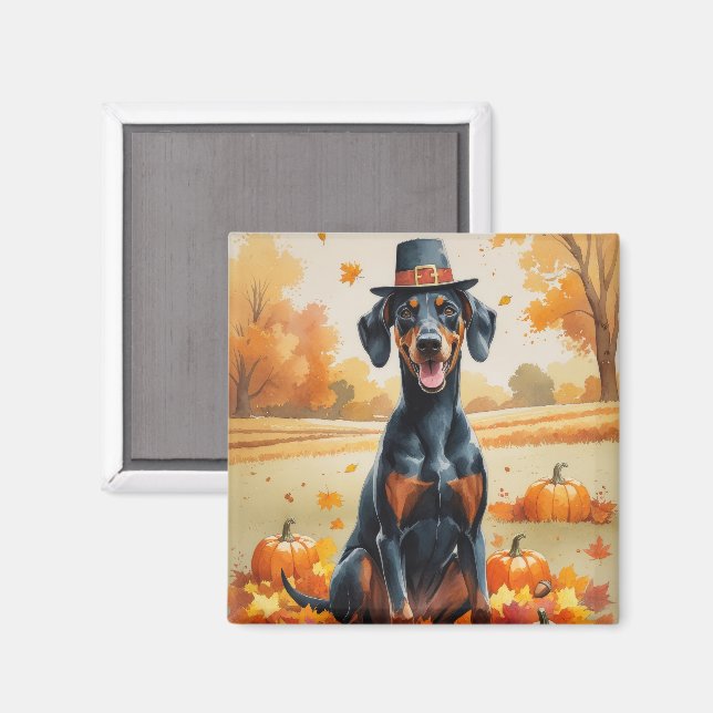 Doberman hinterlässt Erntedank Kunst Magnet (Vorderseite/Rückseite)