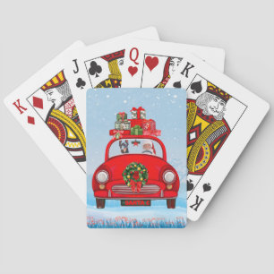 Doberman Hund in Auto mit dem Weihnachtsmann Spielkarten