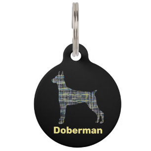 Doberman Hund Silhouette Gelb- und Schwarz-Gitter- Haustiermarke