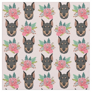 Doberman Hunde rosa Blüten Stoff