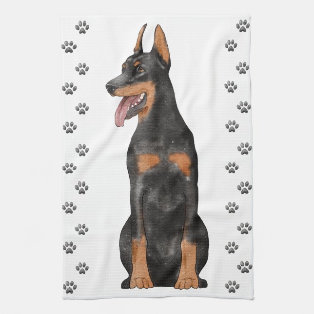 Doberman Illustration Geschirrtuch (Vertikal)