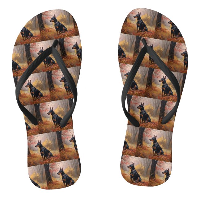 Doberman im Herbst Leaves Fall Inspiriert Flip Flops (Fußbett)