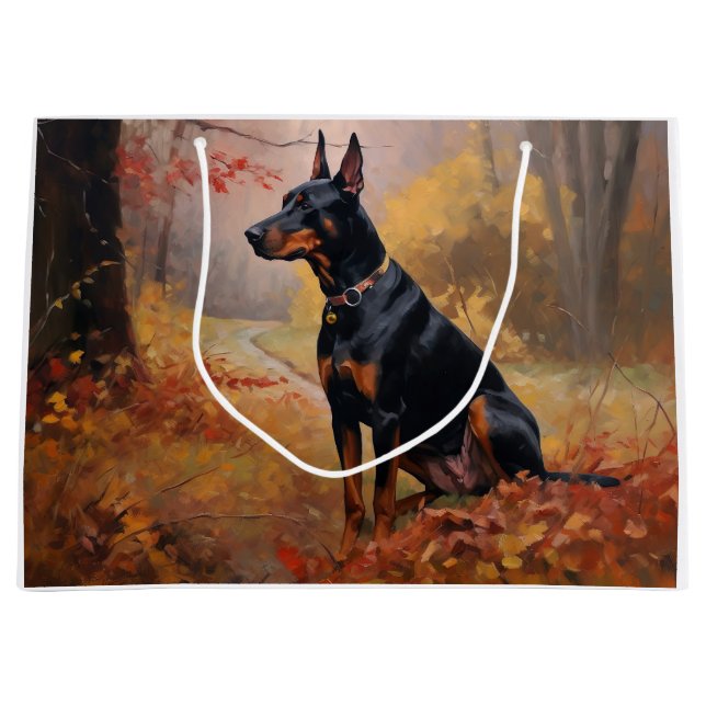 Doberman im Herbst Leaves Fall Inspiriert Große Geschenktüte (Vorderseite)