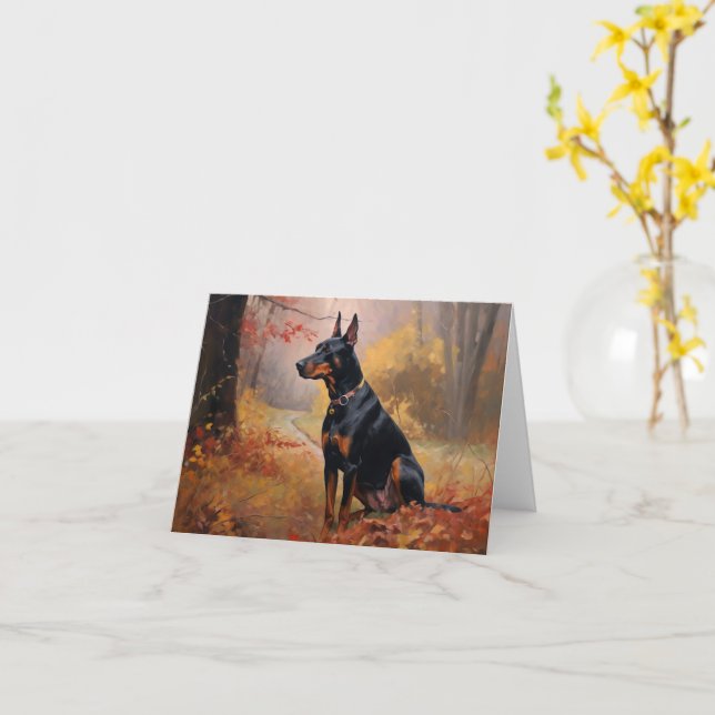 Doberman im Herbst Leaves Fall Inspiriert Karte (Gelbe Blume)
