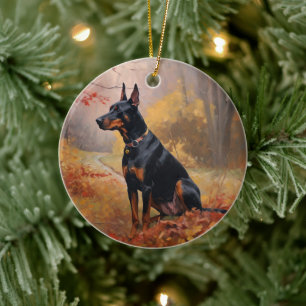 Doberman im Herbst Leaves Fall Inspiriert Keramik Ornament