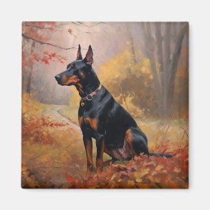 Doberman im Herbst Leaves Fall Inspiriert Magnet