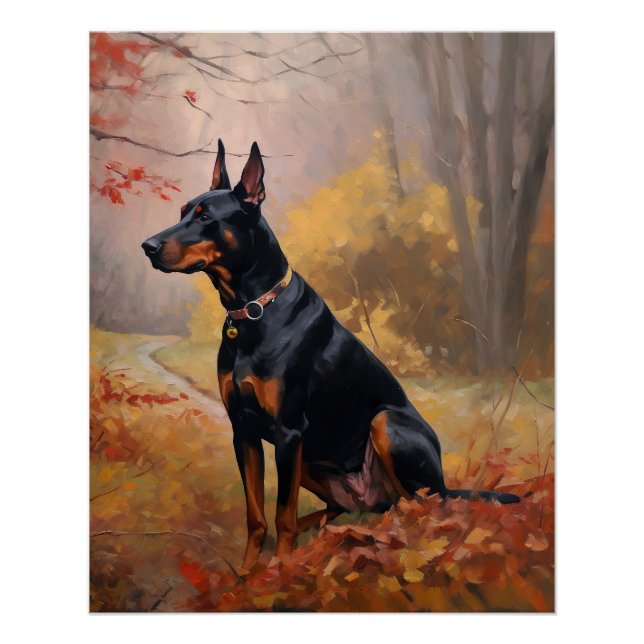 Doberman im Herbst Leaves Fall Inspiriert Poster (Vorderseite)