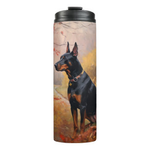 Doberman im Herbst Leaves Fall Inspiriert Thermosbecher
