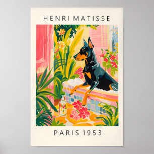 Doberman in der Badewanne, lustiges Poster für Hun