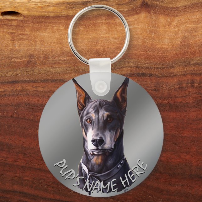 Doberman Key Chain Personalisiert Hunde Kunst Gesc Schlüsselanhänger (Vorderseite)