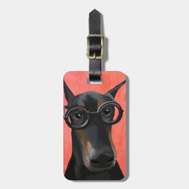 Doberman mit Brille Gepäckanhänger (Vorderseite vertikal)