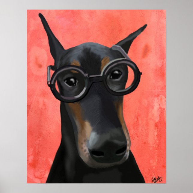 Doberman mit Brille Poster (Vorne)