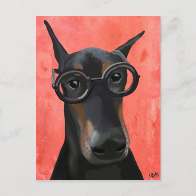 Doberman mit Brille Postkarte (Vorderseite)
