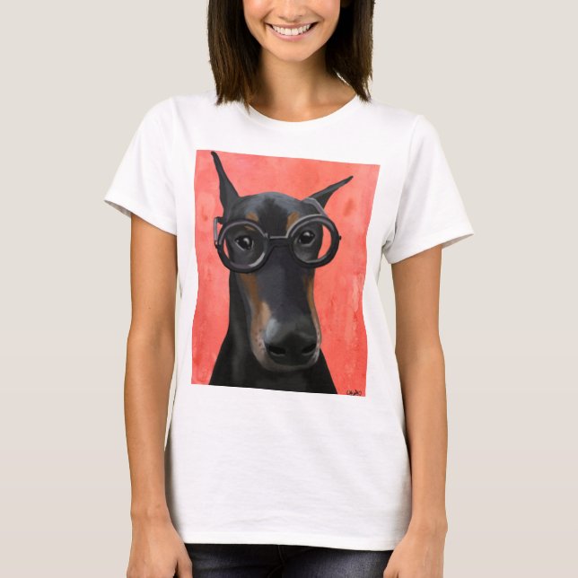 Doberman mit Brille T-Shirt (Vorderseite)