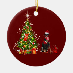 Doberman mit Hutschuh Weihnachten Keramik Ornament