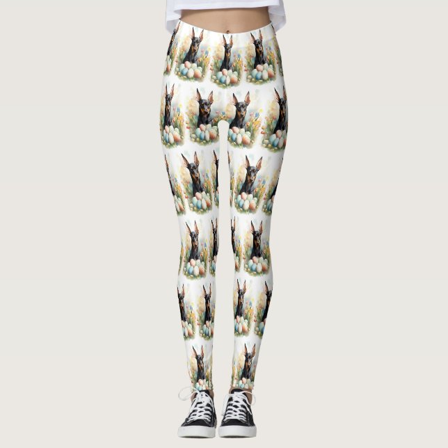 Doberman mit Ostereiern Leggings (Vorderseite)
