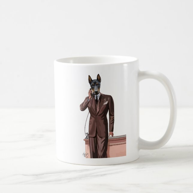 Doberman on Phone Kaffeetasse (Rechts)