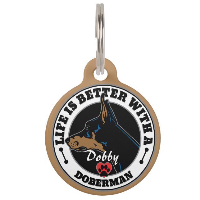 Doberman Personalisiert Life besser Haustiermarke (Vorderseite)