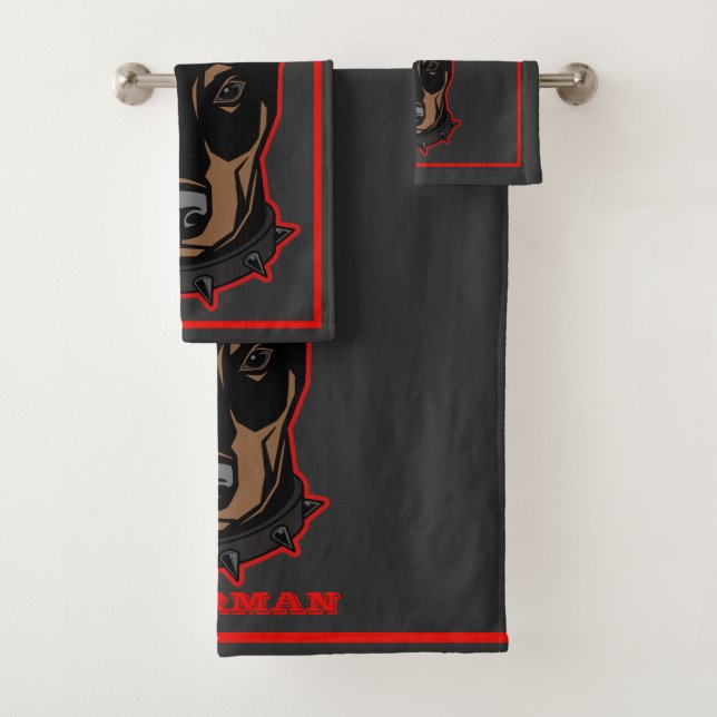 Doberman Pincher Black & Red Typ Bad Badhandtuch Set (Insitu)