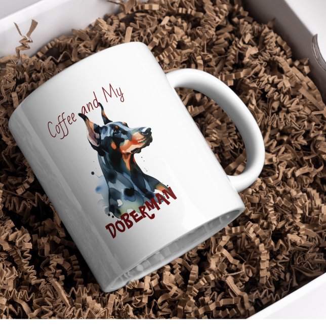 Doberman Pincher Black Watercolor Personalize Kaffeetasse (Personalize with a few of your own words.)