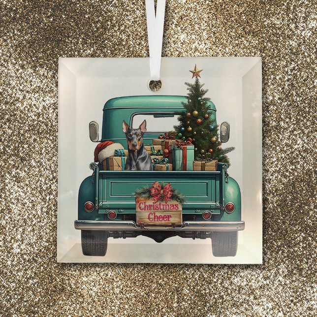 Doberman Pincher Dog Retro Truck Weihnachten Ornament Aus Glas (Von Creator hochgeladen)