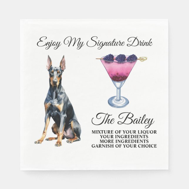 Doberman Pincher Wedding Signature Drink Serviette (Vorderseite)