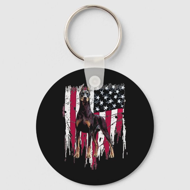 Doberman Pinscher American Flag Usa Awesome  Schlüsselanhänger (Vorderseite)