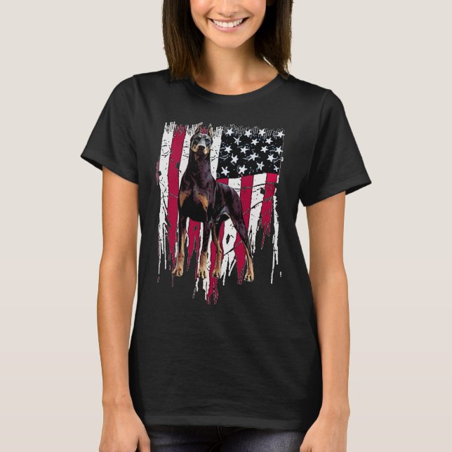 Doberman Pinscher American Flag USA Phantastisch T-Shirt (Vorderseite)