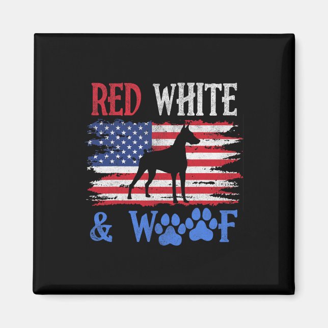 Doberman Pinscher American Flag USA Red White und Magnet (Vorne)