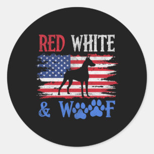 Doberman Pinscher American Flag USA Red White und Runder Aufkleber