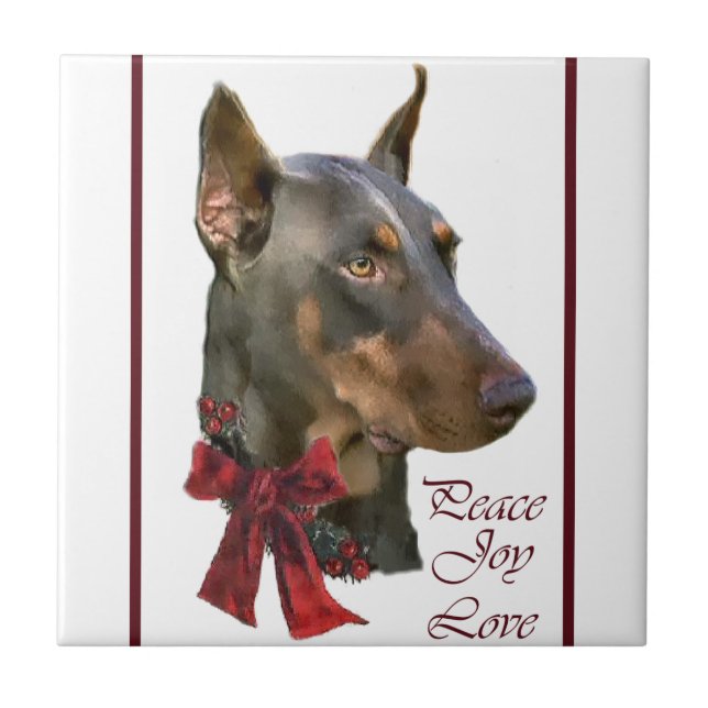 Doberman Pinscher Christmas Fliese (Vorderseite)