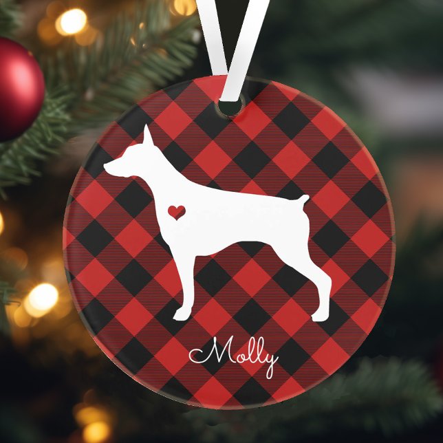 Doberman Pinscher Christmas Karierter Hundename Ornament (Von Creator hochgeladen)