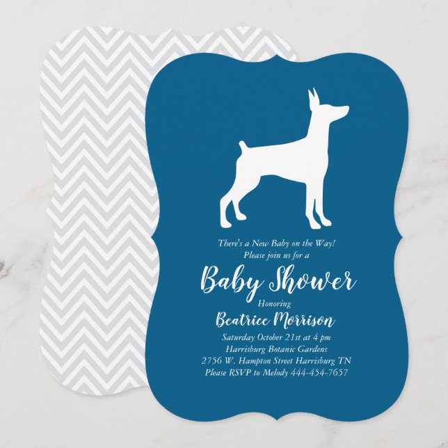 Doberman Pinscher Dog Baby Shower Blue Boy Einladung (Vorne/Hinten)