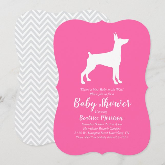 Doberman Pinscher Dog Babydusche Pink Girl Einladung (Vorne/Hinten)