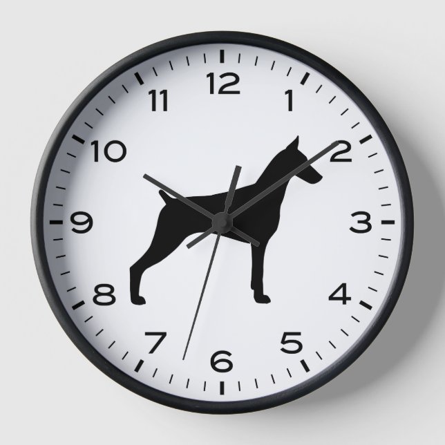 Doberman Pinscher Dog Breed Silhouette Uhr (Vorderseite)