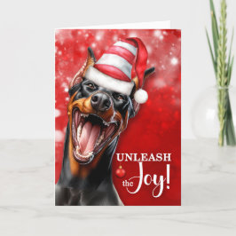 Doberman Pinscher Dog Entleash die Freude Weihnach Feiertagskarte