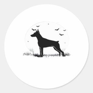 Doberman Pinscher Dog � Halloween Moon Silhouette Runder Aufkleber
