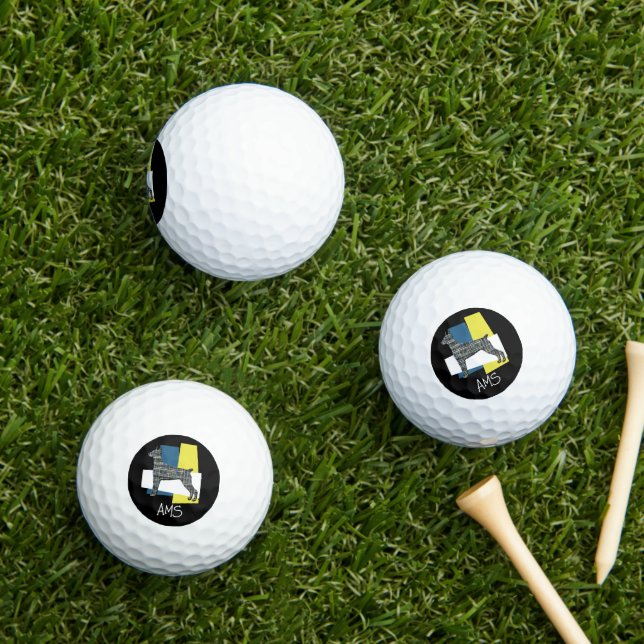 Doberman Pinscher Dog Monogram Silhouette TriGrid Golfball (Insitu Gras)