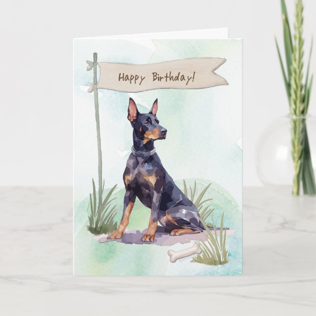 Doberman Pinscher Dog Outdoor under Birthday Sign Karte (Vorderseite)