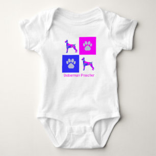 Doberman Pinscher Dog & Paw Pink und Blau Baby Strampler