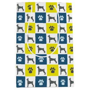 Doberman Pinscher Dog & Paw Print Yellow Grid Mittlere Geschenktüte