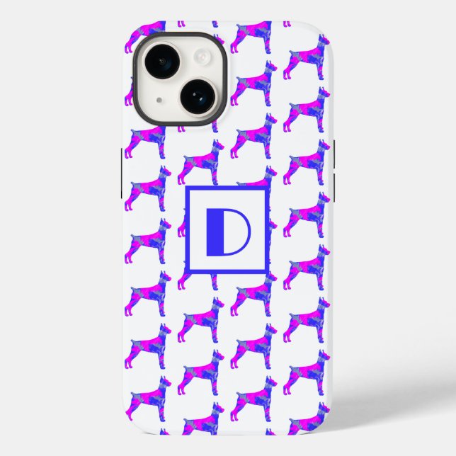 Doberman Pinscher Dog Pink Silhouette Mono White Case-Mate iPhone 14 Hülle (Rückseite)